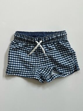 Little Planet Navy Gingham Baby Boy Swim Trunks